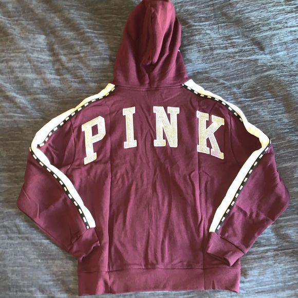 PINK Victoria's Secret Tops - NWOT S VS PINK maroon hoodie with black faux fur